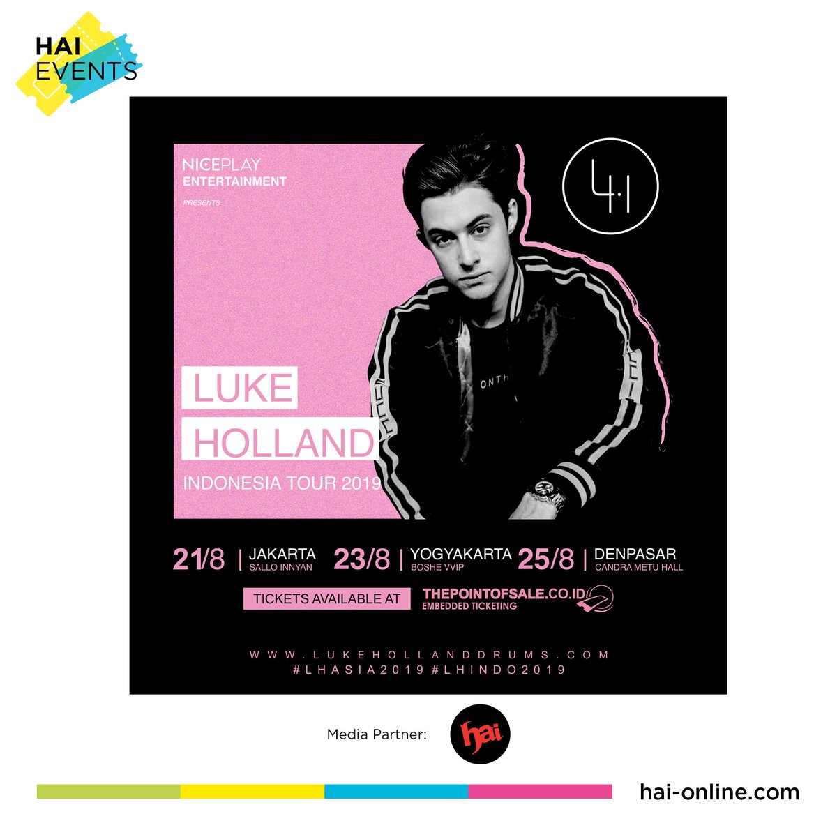 HaiMagazine's tweet photo. Hi #Jakarta, #Yogyakarta and #Bali!
Be prepared for a spectacular drumming performance from Luke Holland.
Grab the ticket now on https://t.co/qQ7M3uLy30.
Updates from @niceplayid.
#LukeHolland #LHAsia2019 #LHIndo2019 #BosheJogja #BosheVVIPClub #NicePlayID #ThePointofSale https://t.co/Mzdz4Im6sT