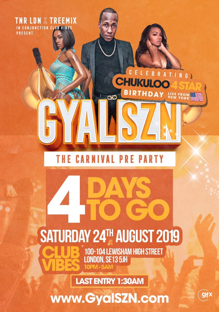 SmallySapph's tweet photo. #GyalSZN

📆 THIS Saturday
        24th Aug 2019 📆

Chukuloo 4⭐ Celebrating His Birthday Live From New York 🇺🇸🇬🇧

The Biggest Pre Carnival Party!

10am-5am

Tickets: https://t.co/7sxXAft8xb 

#GyalSZN 
#Chukuloo
#TnrLondon
#Treemix

Get tickets now !! https://t.co/O71WpadRvG