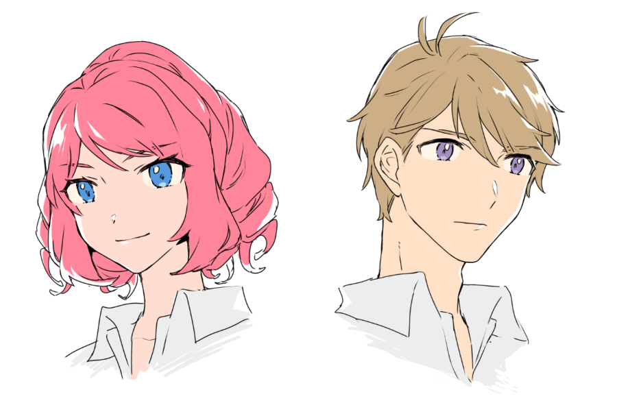 マチ 男女の前髪分け目が同じだとめっちゃテンション上がる病なのでノリノリで描いてたけどローラが攻め顔すぎた