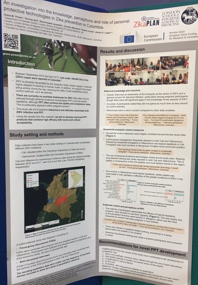 Zika_LSHTM's tweet photo. @ZikaPLAN poster at #ento19 addressing knowledge and perceptions of #Zika #virus transmission and the role of personal protective technologies in #arboviral #disease #prevention in #Colombia for work package 10 https://t.co/umvWKWRiGG