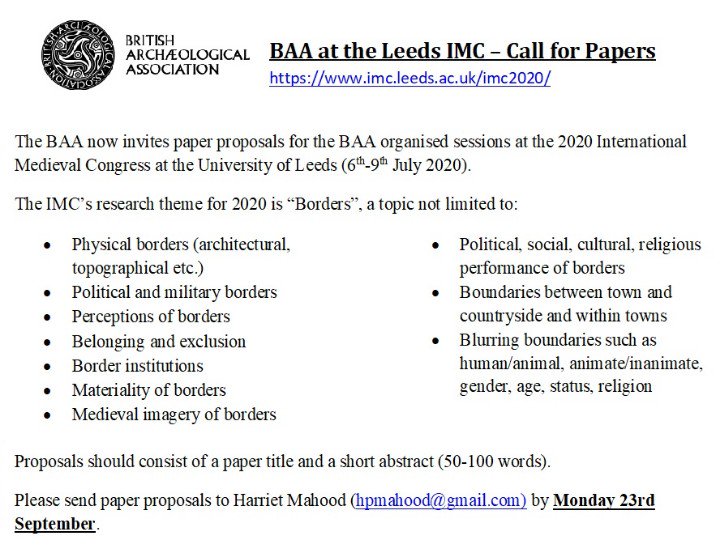 Nunastic's tweet photo. The BAA #CfP for @IMC_Leeds #IMC2020  is now live!

Hoping for a day full of sessions once again showcasing the research of the BAA and friends.

Tweet @nunastic with any questions. Deadline is 23rd August. https://t.co/v7q8hRg3nB