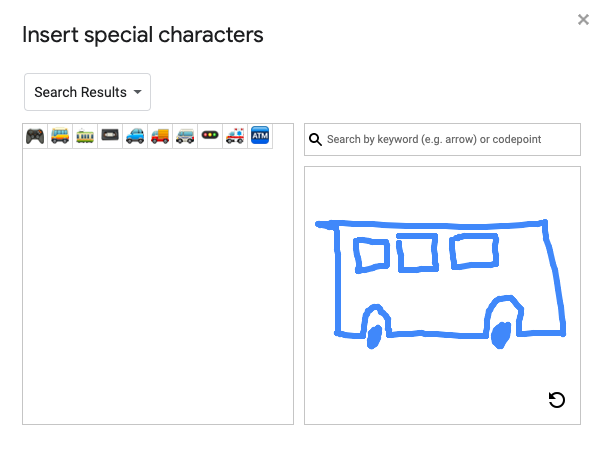 StuMarlow's tweet photo. Found a lovely little interface in Google Slides for inserting special characters… search by drawing! 😮🚌

#ux #usercentreddesign https://t.co/hZztxQcJQz