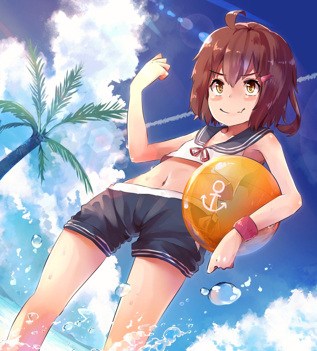 雷(艦これ) 「司令官を独り占めする権利をかけてビーチバレー対決に臨む雷 」|taisho。のイラスト