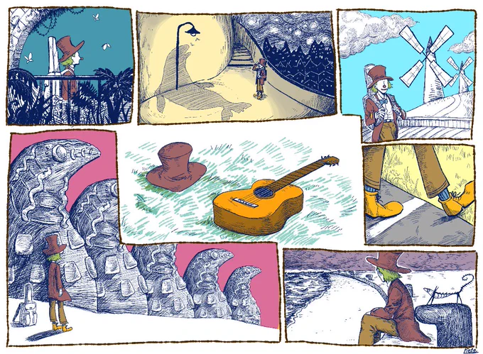 関連性が無い複数の絵を一つにまとめてみた
 #創作 #ピエロ #赤鼻の旅人 