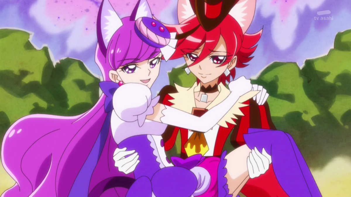 As specified by @/puritikuma Henri and Masato from Hugtto Precure are a couple.In the same explicit but not totally told fashion there is Cure Chocolat and Cure Macaron from Precure a la mode who are a lesbian couple.