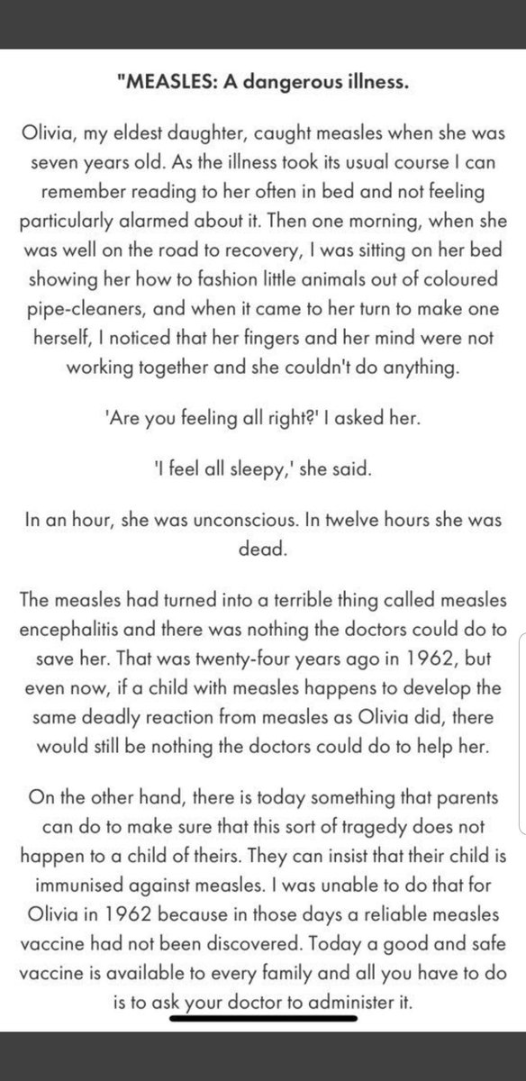 The words of Roald Dahl and his most tragic personal story of what measles can do within hours. 
The UK has lost it's measles free status, we need to act now and get our children immunised. #measles #immunisationswork