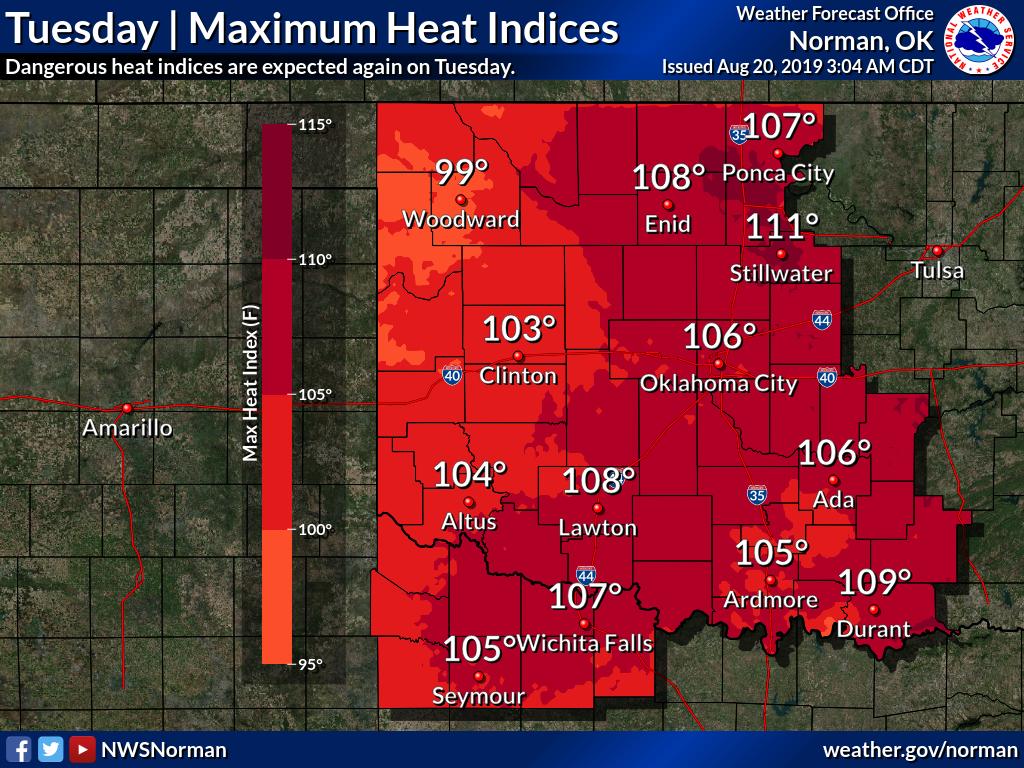 NWSNorman's tweet photo. Another hot and humid day today. Some slightly cooler temperatures return later in the week along with some rain chances. #okwx #texomawx https://t.co/iQkeP5V2J5