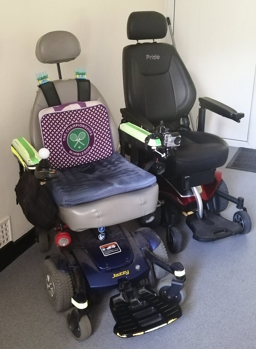 safc4ever's tweet photo. Test drove the @pridemobilityuk "Jazzy Air 2" this morning (the Red chair) &amp; have ordered one in Silver. I took these to show the difference between my old chair (a Blue "Jazzy Select 6") &amp; the one I've ordered. I love the raised seat and it feels surprisingly stable at 4mph! https://t.co/E5XMUhvXx1