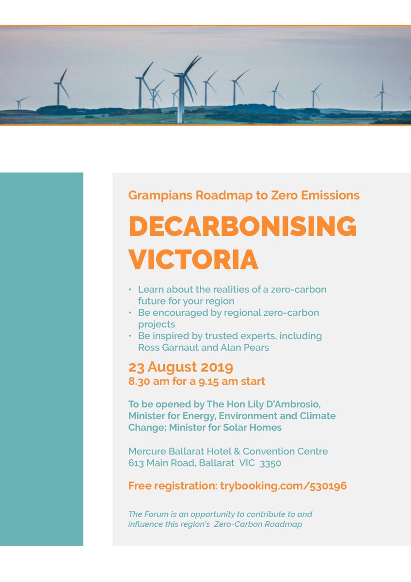 Grampian Region has enviable renewable resources, but this alone will not be enough to meet Victoria’s Zero Emissions target. This and more to be discussed this Friday - opened by  <a href="/LilyDAmbrosioMP/">Lily D'Ambrosio MP</a> <a href="/ballaratcourier/">The Courier</a> <a href="/beyondzeronews/">Beyond Zero Emissions</a>