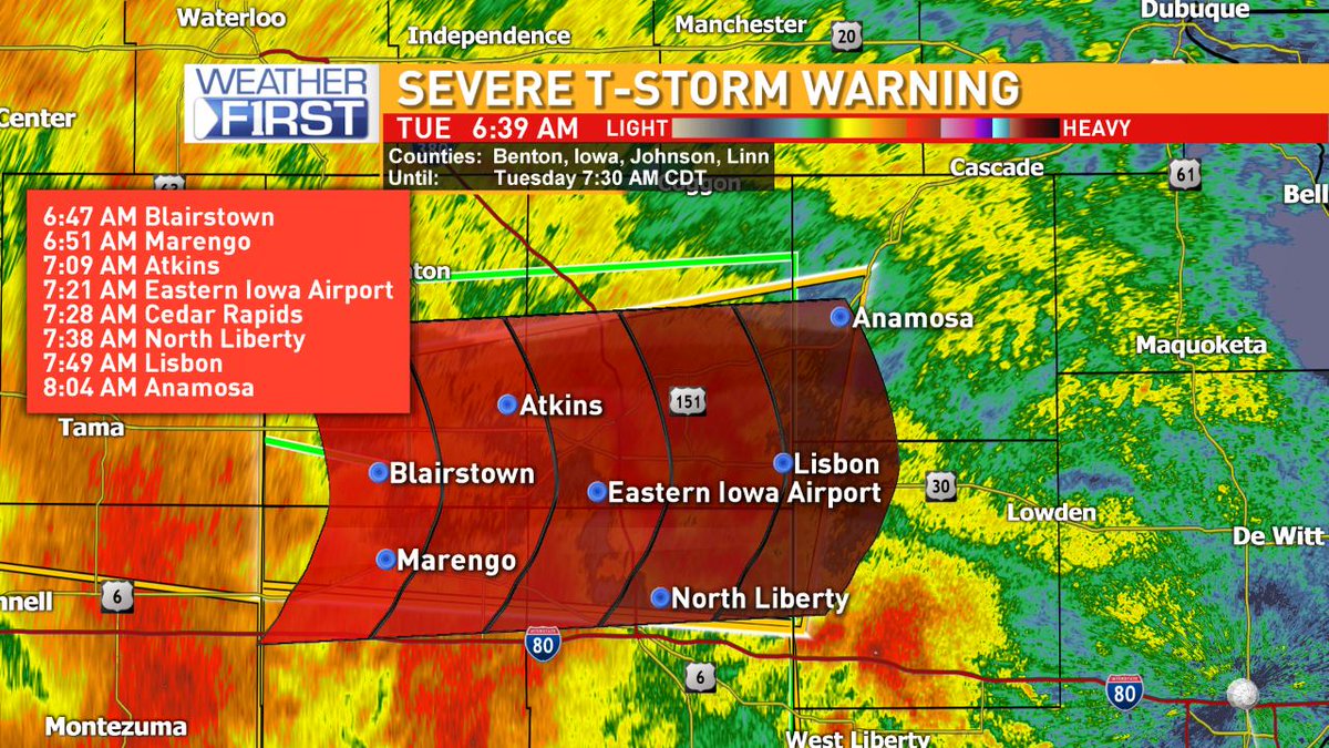 **SEVERE THUNDERSTORM WARNING** has been issued for Linn, Benton, Cedar