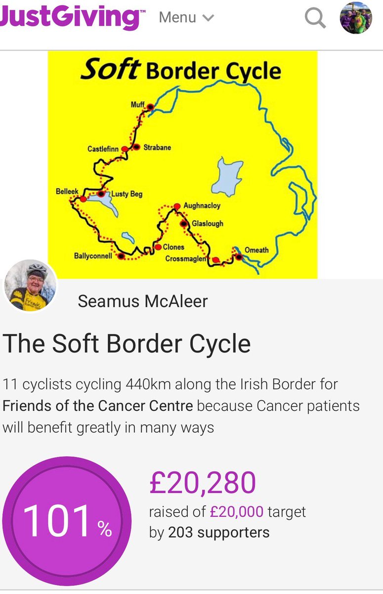 clo13's tweet photo. We have just exceeded our target. A HUGE thank you to all of you who have helped, supported, prayed for, encouraged and exhorted us as we journeyed. Twitterati, you’re amazing. #softbordercycle @FriendsCCNI @seamusmcaleer @annmcbrien_ @DamianFog https://t.co/jC7rZdwUUF