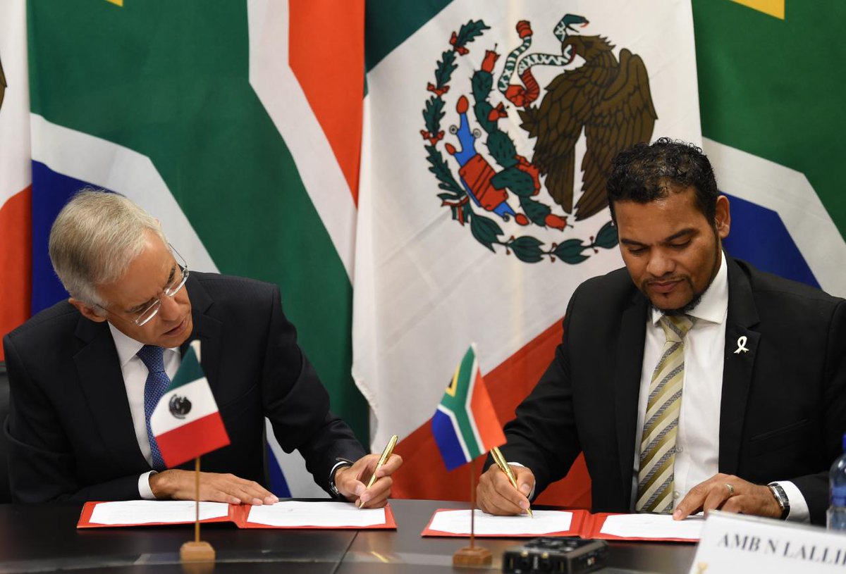 DIRCO_ZA's tweet photo. Following their engagement together with his Mexican counterpart, Mr Julian Ventura, at O.R Tambo today @DIRCO Deputy Minister, Mr @alvinbotes signed and released a joint statement 20/08/2019 #SAMexicoRelations #MexicoInSA https://t.co/2KFlQZIlv7