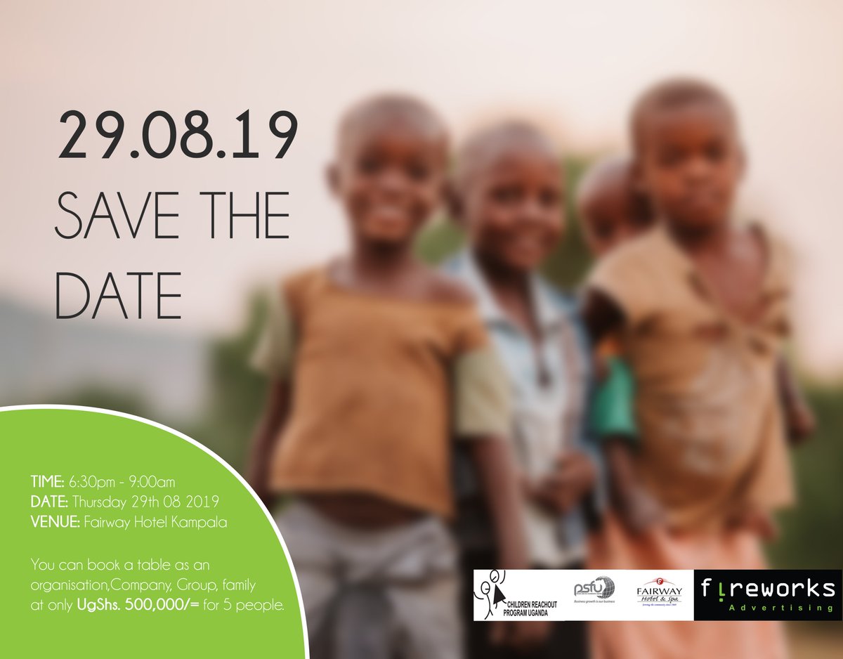 ChildrenUg's tweet photo. Corporate Evening Of Hope at Fairway Hotel on 29th 08 2019, Time 6:30pm-9:00pm, Book your seat today. Our partners 
#FireworksAdvertising #GreenHillAcademy #MercyLinkFoundation #SmilesCharityUganda #PrivateSectorFoundationUganda #FairwayHotel #BrainChild #MidlandGroupOfCompanies https://t.co/eHNJ9i3iGz