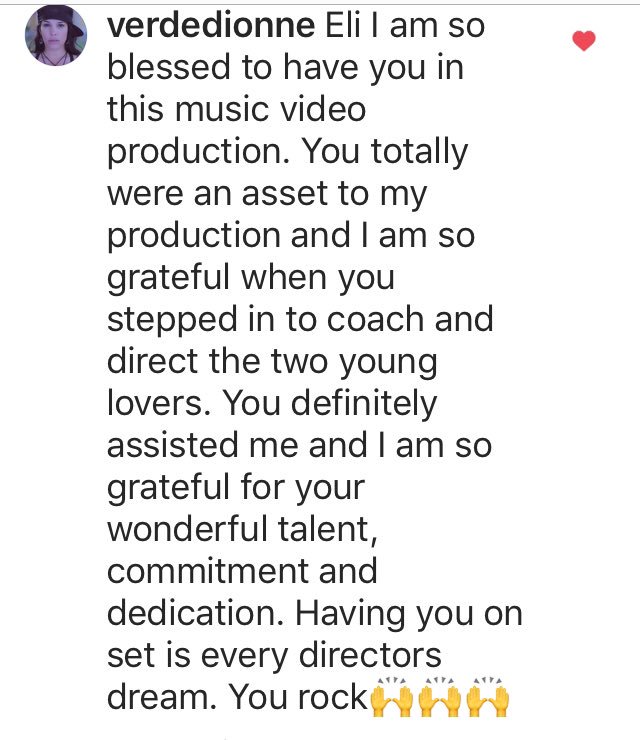 eliescoactor's tweet photo. The director of the music video had this to say about me :) sweet! This is why I work so hard and train in my art #actors #actorslife #actora #actriz https://t.co/EPoAK9QBdK