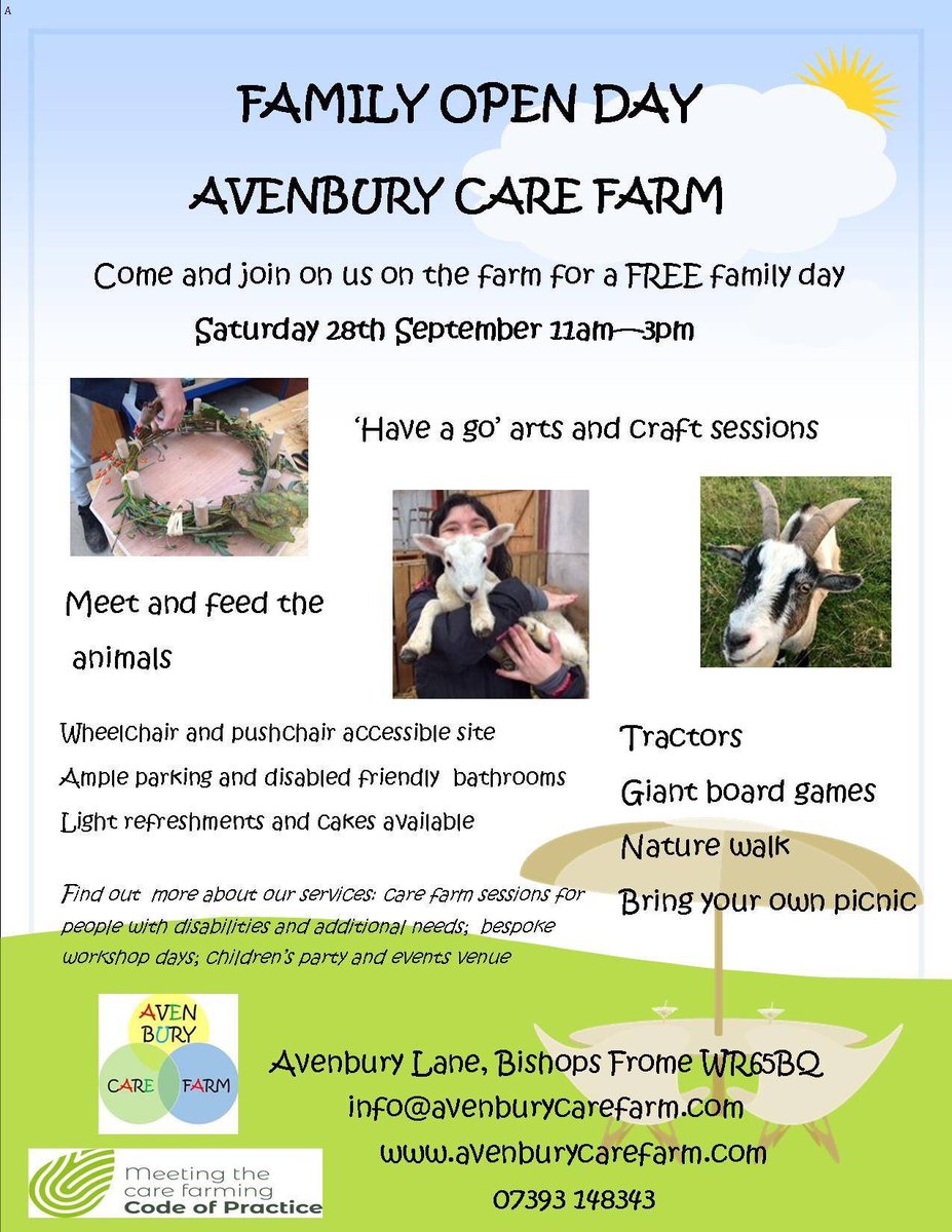 Please join us for our open day in September. Lots to do and see for all the family and it’s free! Find out about our care farm services and our new plans for venue/events/party hire #herefordhour #carefarm #malvernhillshour #WorcestershireHour