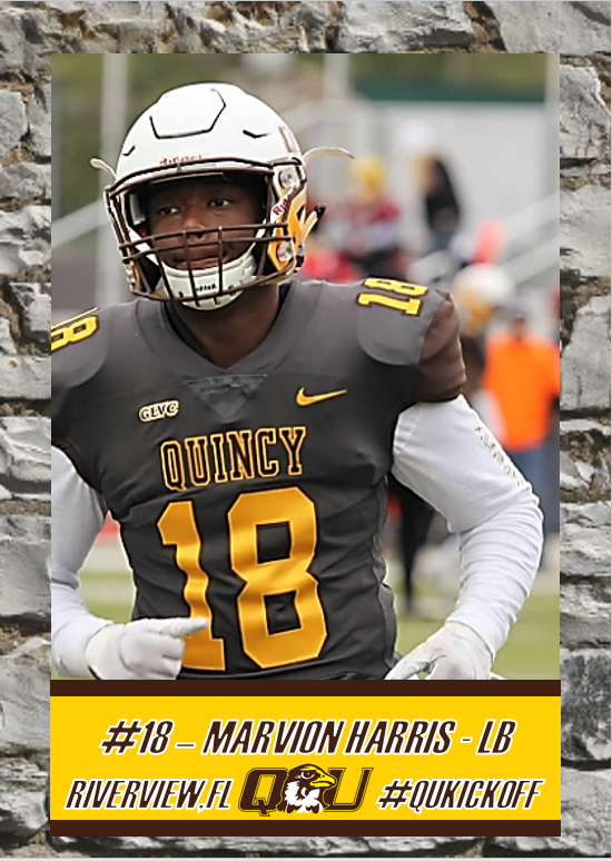 QUHawksFootball's tweet photo. @marvion_1 is a Sophomore Linebacker from Spoto HS and Riverview, FL. He's able to play all 3 LB positions and adds great versatility to our defense. This year he is serving QU as an RA in the dorms as well! 18 days until #QUKICKOFF #PEWAV #FFF #RIGHTNOW https://t.co/AwZrul3iD6