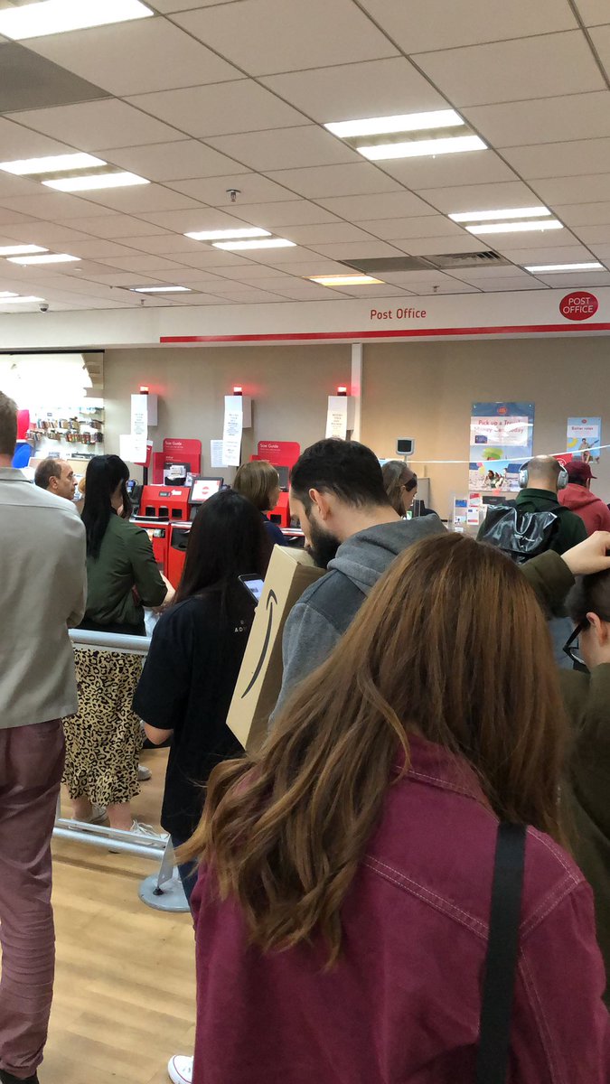 M_C_Emerson's tweet photo. @PostOffice another poorly organised Hammersmith operation today. Huge queues and no self checkout open, well done to you https://t.co/6Ip54Asf4X
