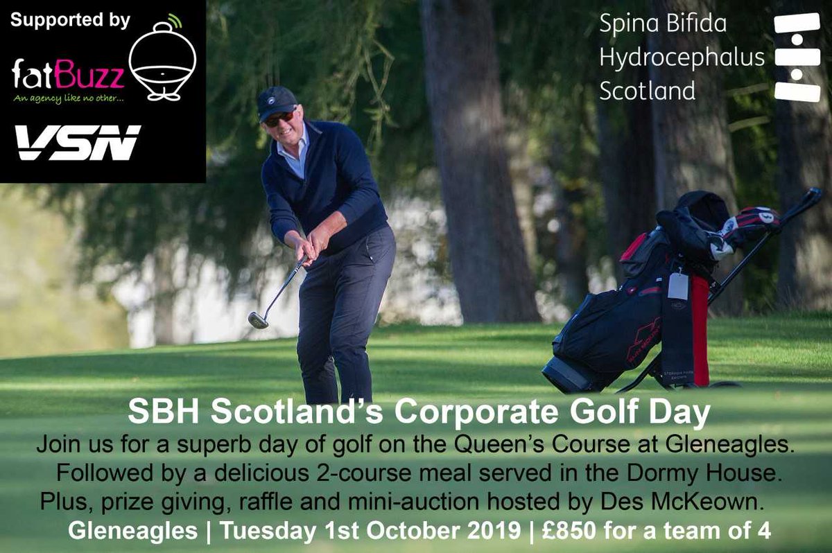SBHScotland's tweet photo. Supported by @fatBuzz and @vsnsport this is THE Corporate Golf Day of 2019. Join us &amp; host @P3Des  @GleneaglesGolf on the 1st October. Book today https://t.co/8UzMTWgg69 #inspirationalGolf #QueensCourse #Golf https://t.co/B9hgf0wxah