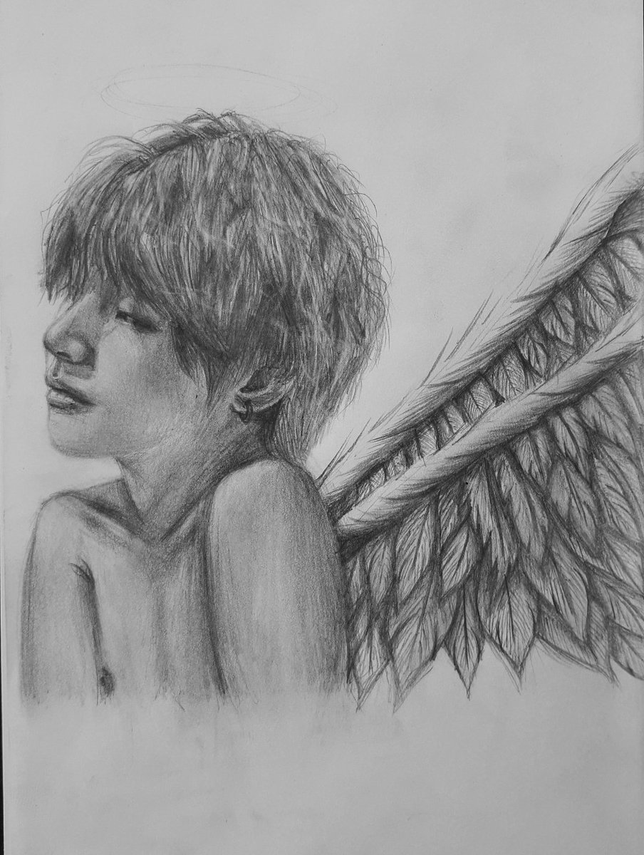 catyoonoh's tweet photo. My drawing of taehyung with wings, Plz like it, it took me 5 hours 💜 
#bts #greekarmy #taehyung https://t.co/lNSvpmO66E