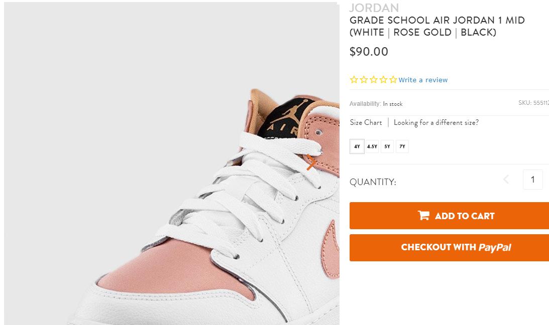 rose gold jordan 1 grade school