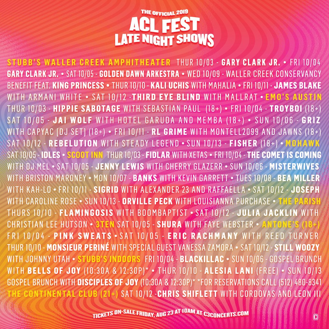 2019 Austin City Limits late night shows Lineup