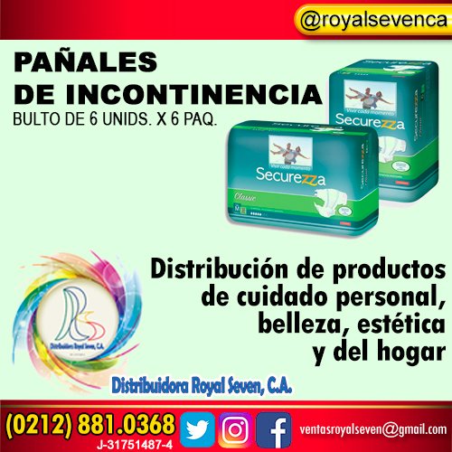 royalsevenca's tweet photo. PAÑALES DE INCONTINENCIA
Securezza
Bulto de 6 Unids. x 6 Paq.
DISTRIBUCIÓN
Contáctenos: 📞 0212 881.0368
📧 ventasroyalseven@gmail.com
@royalsevenca
💇🏼 #Caracas #estética #belleza #RoyalSevenCa #royalSeven #securezza #distribución 🇻🇪 #20Ago https://t.co/jRvsJ5THtN