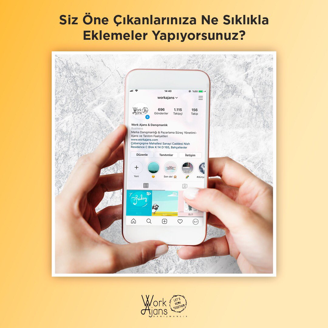 Instagram hikayelerinizi öne çıkanlara ekliyor musunuz?🤳
Profilimizde kalmasını istediğimiz favori hikayelerimizi eklemek bize daha doğru geliyor!📱🤔 #instagram #workajans
