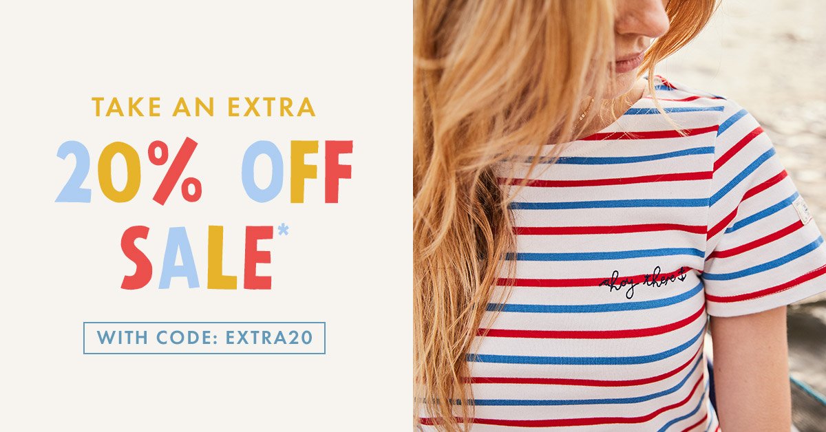 Take an extra 20% off sale*
With code: EXTRA20
Must end Tuesday...

Shop now > social.joules.com/extra-20-nessa…
T&amp;C's apply.
