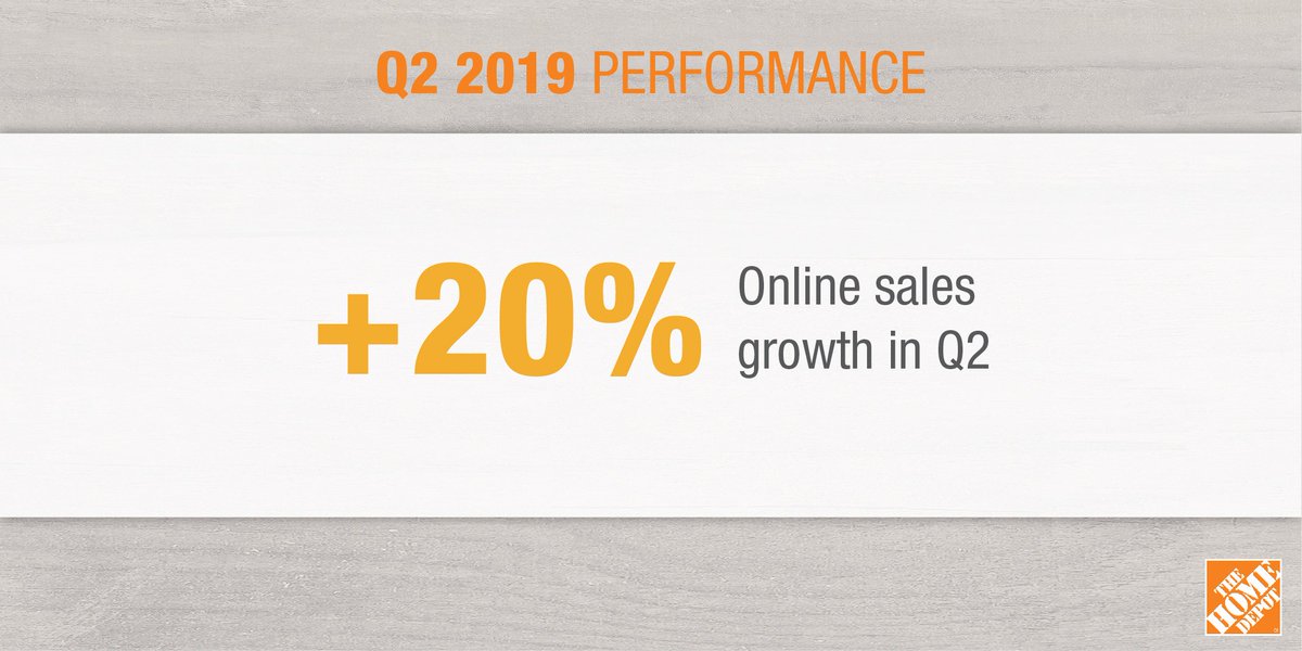 Q2 online sales grew 20% from the second quarter of 2018. thd.co/2L0ofeb $HD #HDEarnings