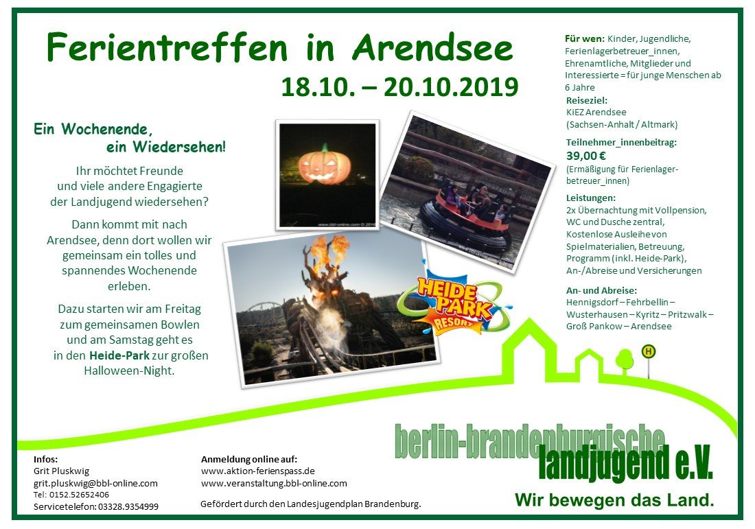bblonline's tweet photo. Vom 18.-20.10. findet unser Ferientreffen in Arendsee statt. Hier hast Du die Möglichkeit alte Freund_innen und viele andere Engagierte der Landjugend wiederzusehen, vielleicht sogar einige Betreuer_innen Deines Ferienlagers im Sommer. Weitere Infos:
https://t.co/zWmINZuaCt https://t.co/yT9F3bNEZK