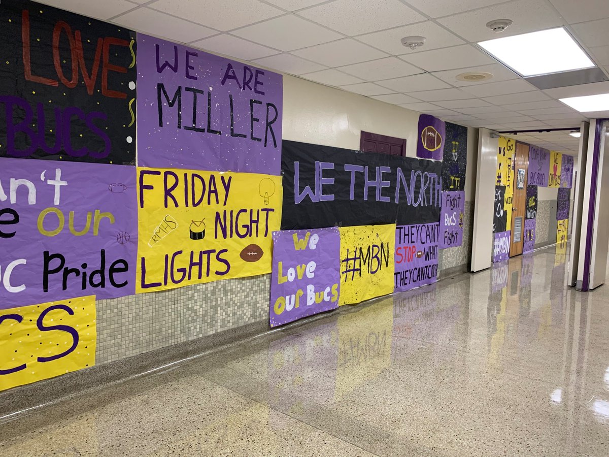 MillerHS_StuCo's tweet photo. Buc Spirit!!! A work in progress...more to come--can't wait to greet our students with the purple and gold 💜💛 https://t.co/vUphPFrMtq