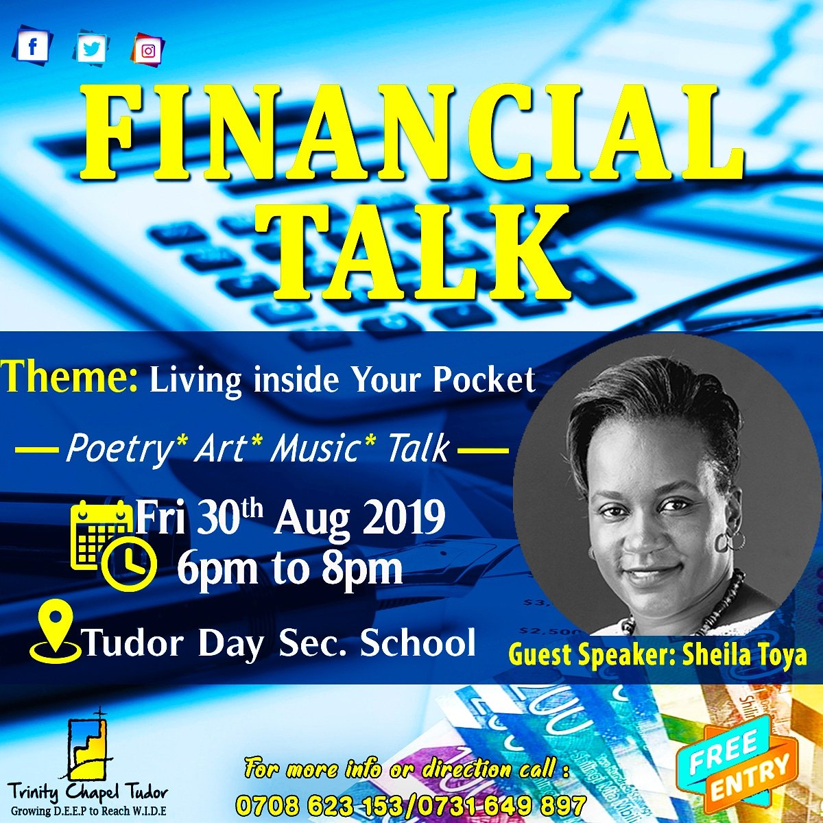 TrinityTudor's tweet photo. Join us on Friday 30th of August as Sheila Toya takes us through her experience and share her wisdom on how to Live inside our Pockets. https://t.co/4o9X3Wnnq9