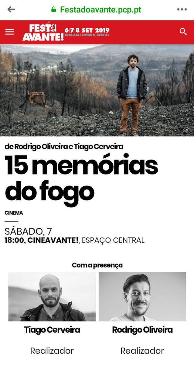 15Memorias's tweet photo. No dia 7 de Setembro o documentário #15MemóriasdoFogo vai ser exibido no #CineAvante, às 18h, no espaço central. #FestaDoAvante19 #Avante https://t.co/laK05cyLN0