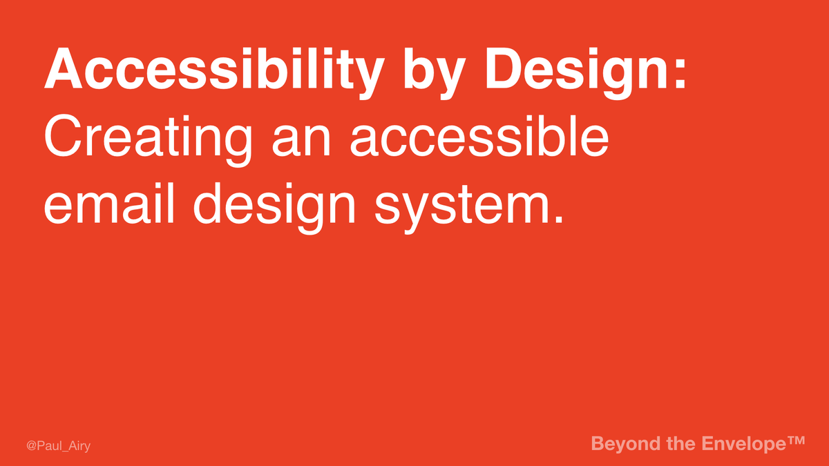 Paul_Airy's tweet photo. My session, “Accessibility by Design: Creating an Accessible Email Design System”, is about to start on the Design/Development track! Tweet along using my handle @Paul_Airy, and the #LitmusLive hashtag! @litmusapp #a11y #EmailMarketing #EmailDesign #EmailDevelopment #EmailGeeks https://t.co/2a8xzY9cej