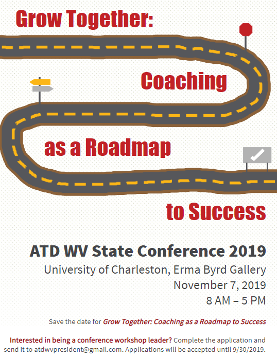 atdwvchapter's tweet photo. Save the date for #ATDWV's State Conference at the #UniversityofCharleston's Erma Byrd Gallery on November 7, 2019, in Charleston, WV. Interested in being a conference speaker? Complete the application at https://t.co/laObidDGxq #ATD #Coaching #TalentDevelopment https://t.co/i2X66FBbQl