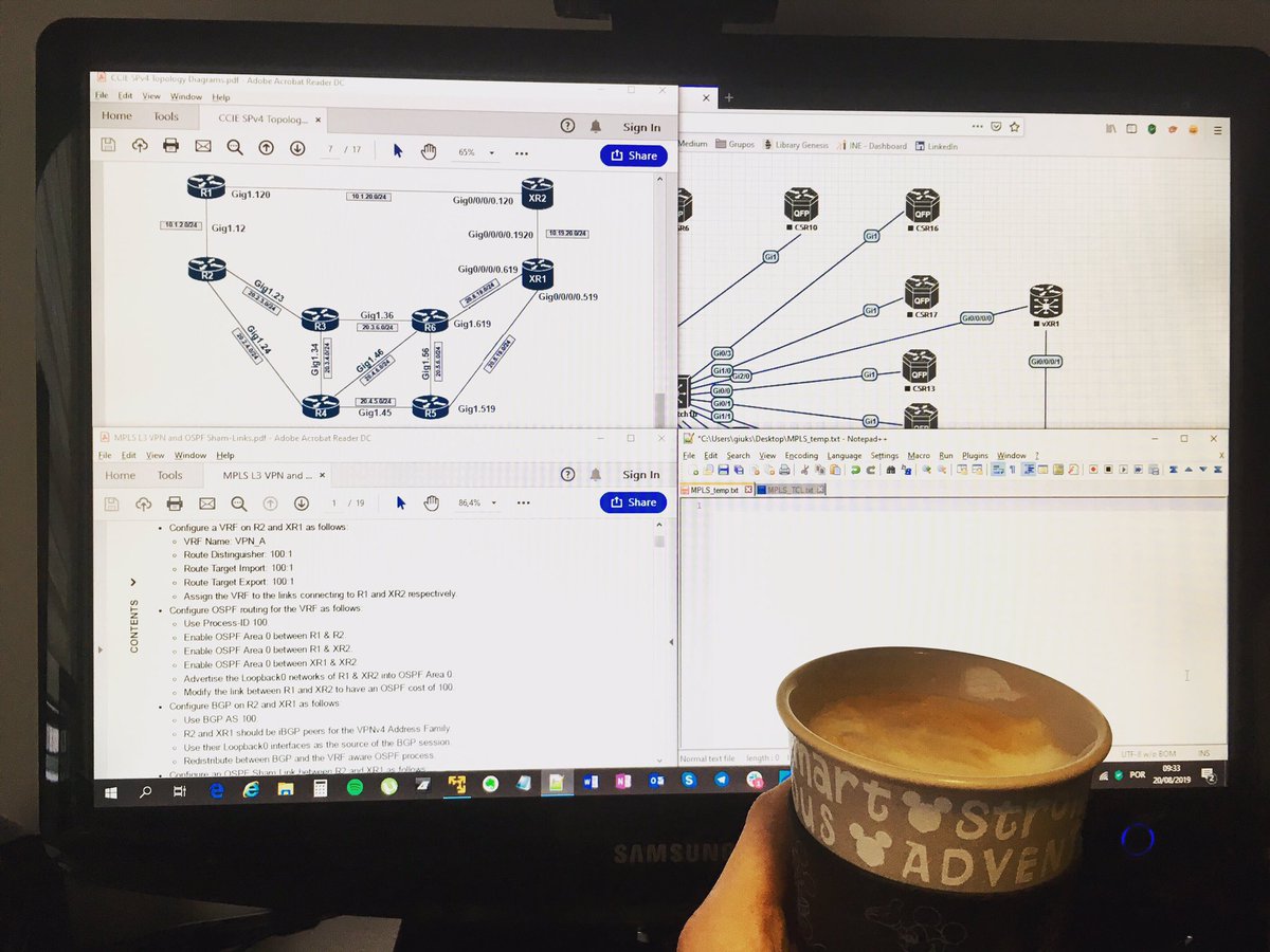 giuksbr's tweet photo. All set to face a MPLS lab?!? So let’s go.
#techrebels #cisco #serviceprovider #mpls #ciscochampion #labeveryday https://t.co/WJqY5zMqFg