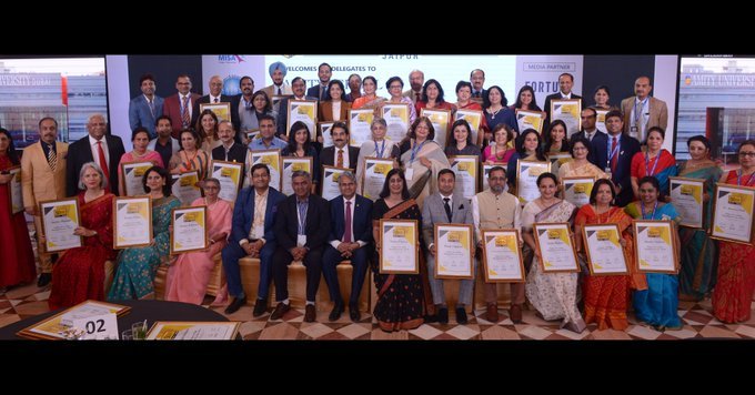 FortuneIndia's tweet photo. @Univariety , @Future50Schools , @AmityUniJaipur  &amp;media partner @FortuneIndia  congratulate the #Future50LeadersShapingSuccess for their stupendous contribution to K-12 Education in India. 
 
 #ASLS2019 #FFS2019 #AmitySchoolLeadershipSummit #LeadershipSummit https://t.co/rs87yQ4fc9