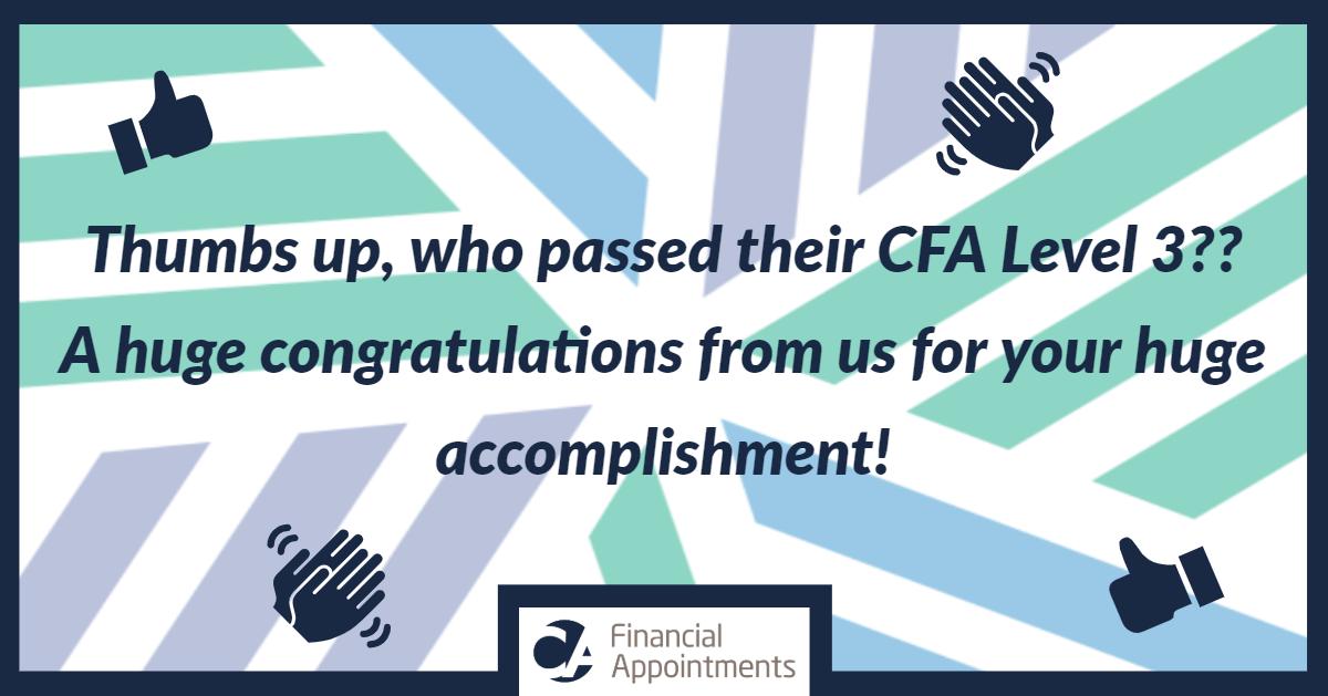 CArecruitment's tweet photo. CFA Level 3 exam results have been published. Are you one of the 'golden ticket' holders? Congratulations!
We would love to assist you as you continue your career.
#CFAexam #CFAlevel3 #CFAlevel2 #CFAresults #CFAinstitute #CAFinancialAppointments #CFA #CFAjobs #CFAopportunities https://t.co/htNcvGahbl