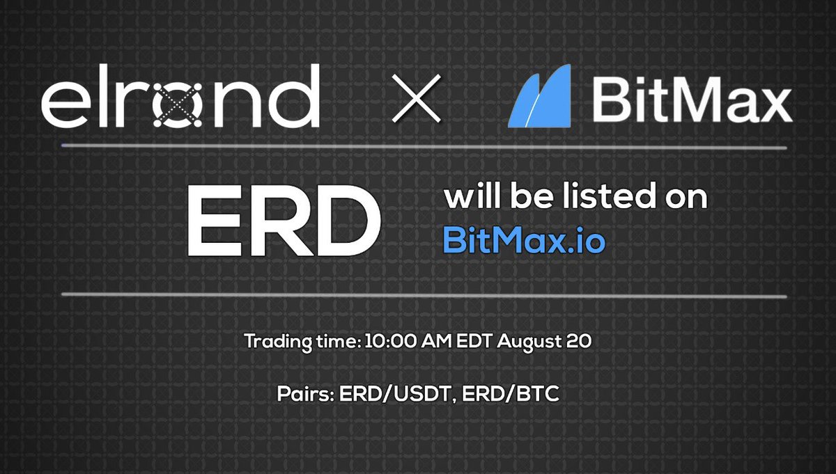 MultiversX's tweet photo. Less than one hour until $ERD trading starts on @Bitmax_Official

Pairs: ERD/USDT, ERD/BTC

Countdown: https://t.co/6i4WoakMHF

https://t.co/RdErC3lXGc https://t.co/ABhXpCVpY5