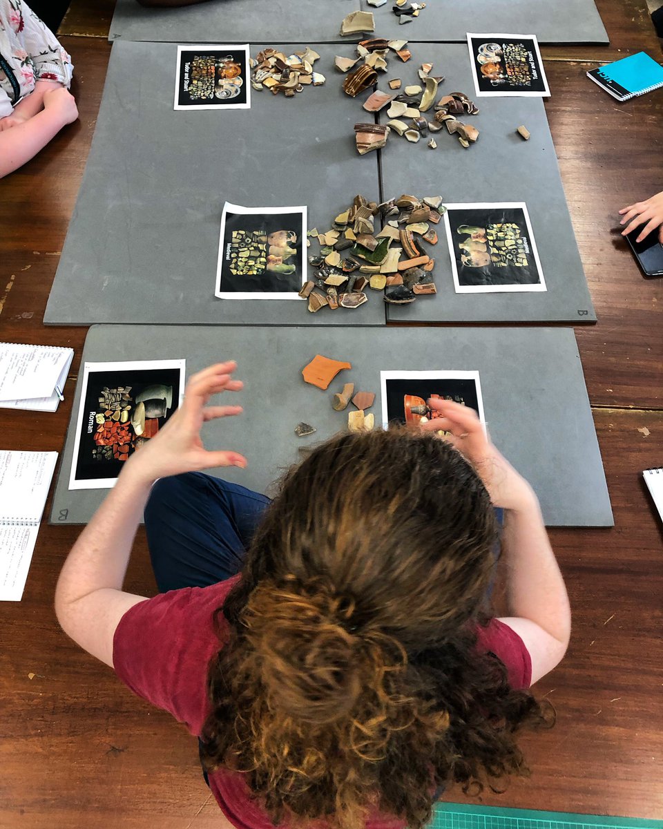UCLarchaeology's tweet photo. Day two of #UCLsummer19 #yourefired #archaeology summer school! With @hannahbpage teaching the students all about #ceramics &amp; #pottery from the River Thames ⚱️🏺⚓️ #thinkdifferentlythinkarchaeology https://t.co/dZRQlYswZJ
