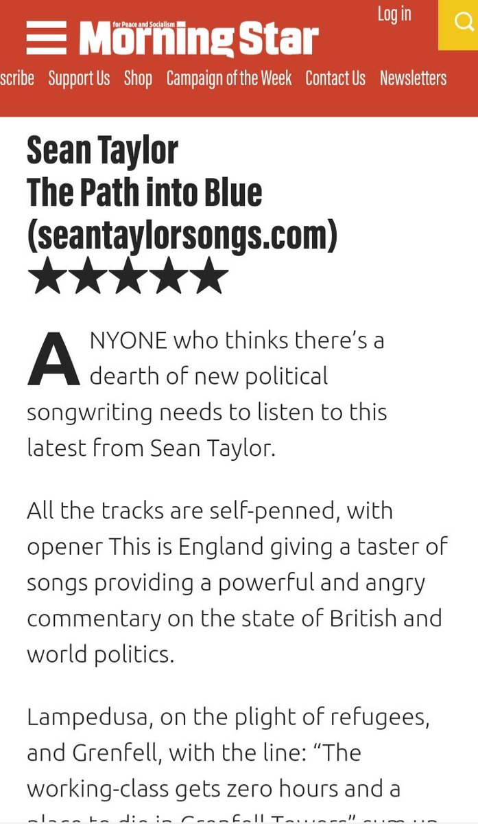 SeanTaylorsongs's tweet photo. Thanks to @M_Star_Online for the 5 star review of my album 'The Path Into Blue' @propermusic1 #ThePathIntoBlue #SeanTaylorSongs #Troubadour https://t.co/JXKSaVkVsg