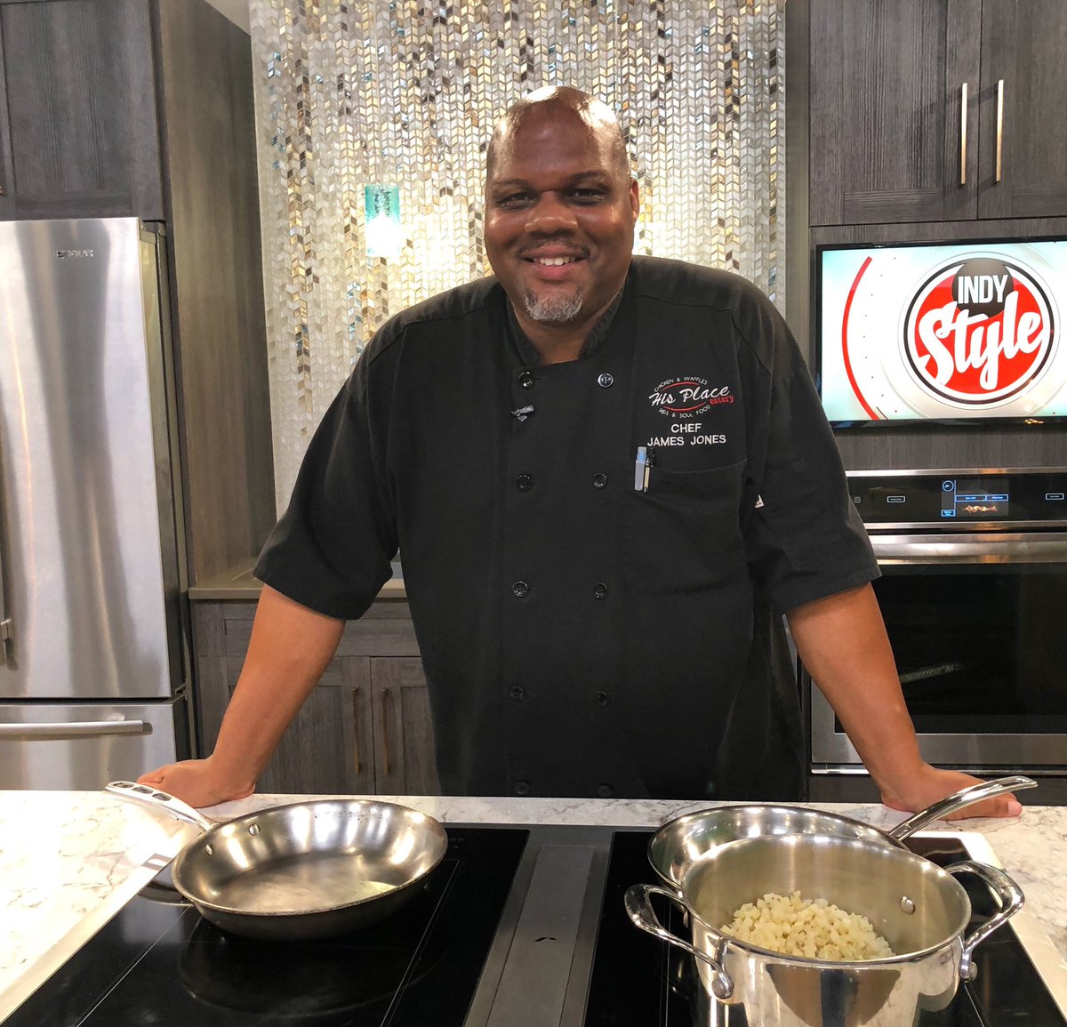 HisPlaceEatery's tweet photo. Coming up on @IndyStyle, Chef James taking over the kitchen! See what he likes to cook at home. #CUat10 https://t.co/TvJwLN7J9F