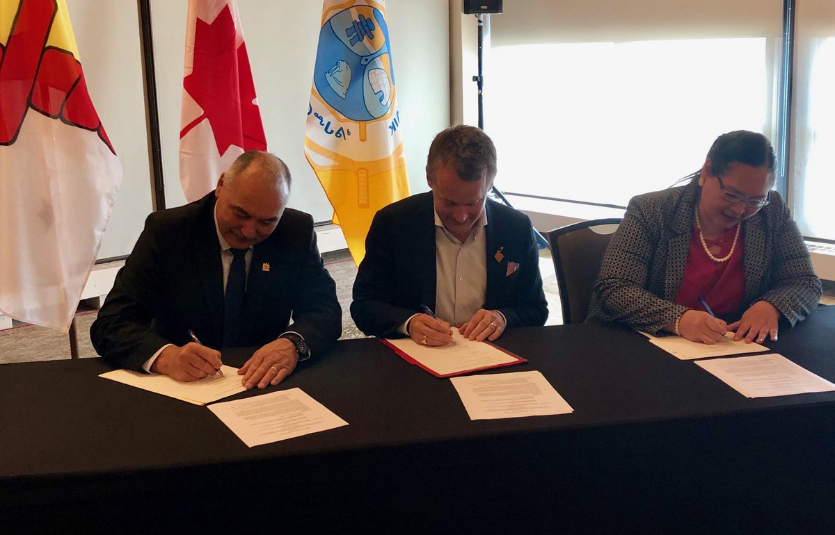 A lot of work got us to this day! Glad to be with Hon. Seamus O’Regan, Minister of Indigenous Services, for the signing of a joint declaration of intent to build Iqaluit’s much needed addictions treatment centre.  <a href="/SeamusORegan/">Seamus O'Regan Jr</a>  <a href="/JSavikataaq/">Premier Joe Savikataaq</a>  <a href="/NTunngavik/">Nunavut Tunngavik Incorporated</a> <a href="/ntipresident/">Aluki Kotierk</a> #Nunavut