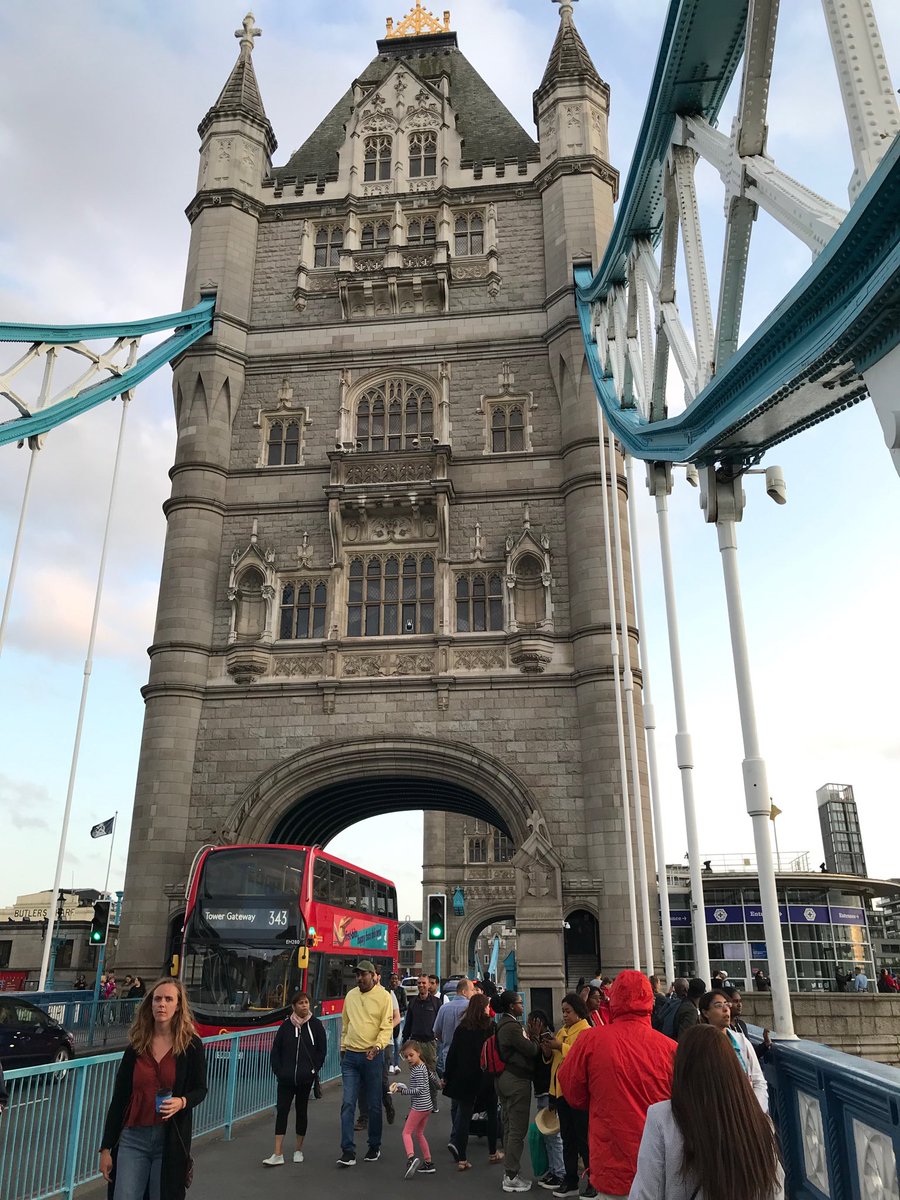 Walking Tower Bridge in London. Windy and cool temperatures. Love it.