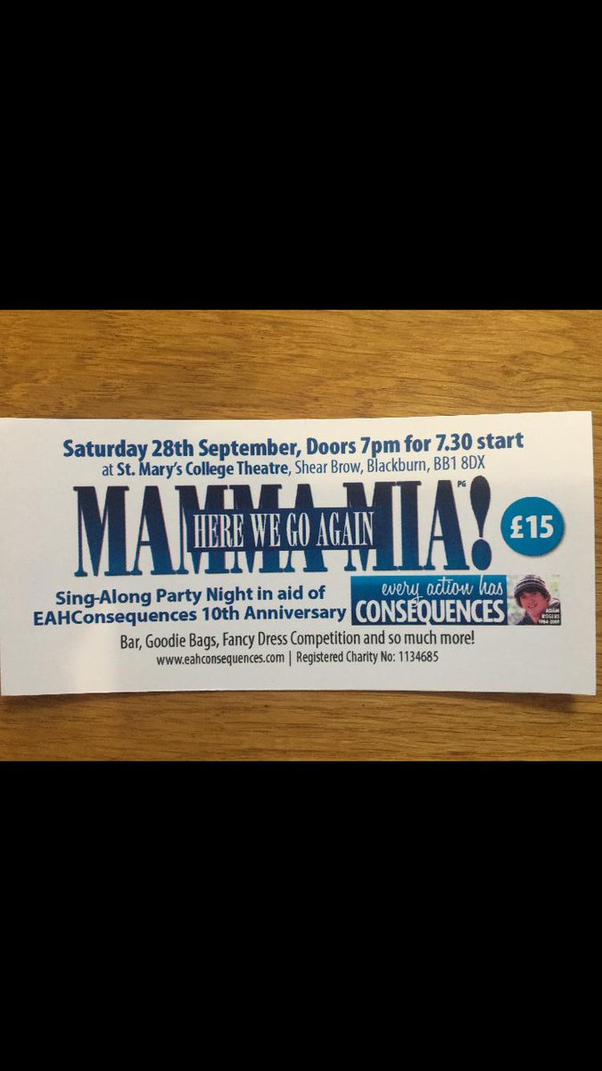 eahconsequences's tweet photo. SOS 🆘! Take A Chance On This, £15 of your Money, Money, Money 💷 , be a Super Trooper 🦸🏼♀& join us on the 28th September 2019. Join us on the night and be a Dancing Queen 👑 ! Please text Pat for tickets: 07868747028 #eahconsequences #mammamia #stmaryscollege #blackburn https://t.co/RlHDtoOziW