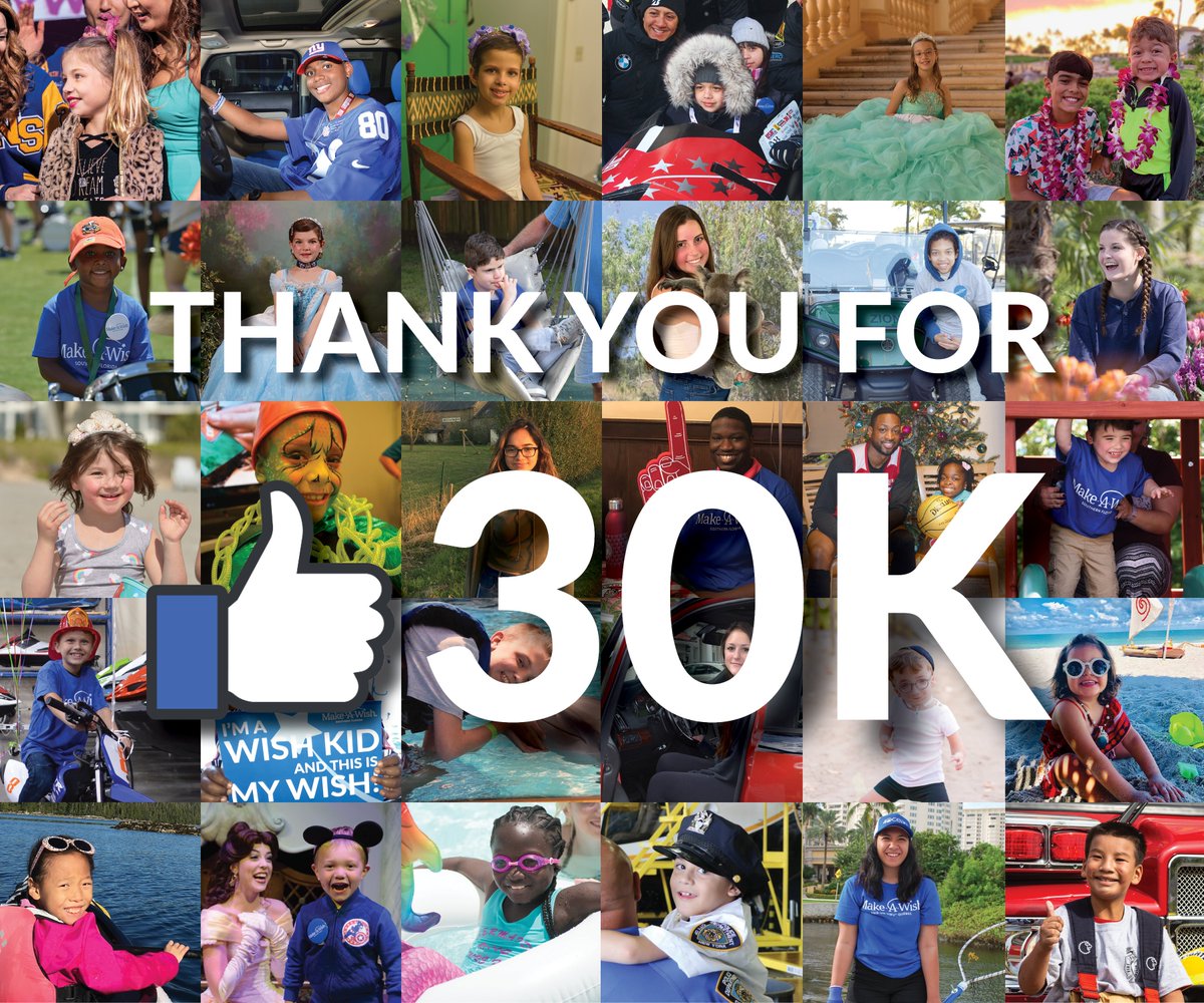 makeawishsfla's tweet photo. Thank you for 30,000 likes on Facebook... we like you, too! π If our posts inspire you, invite your friends to join our Make-A-Wish family on Facebook, Twitter and Instagram at @makeawishsfla. π #WishesWorkWonders #MakeAWishThanks https://t.co/xxfGdTo8qB