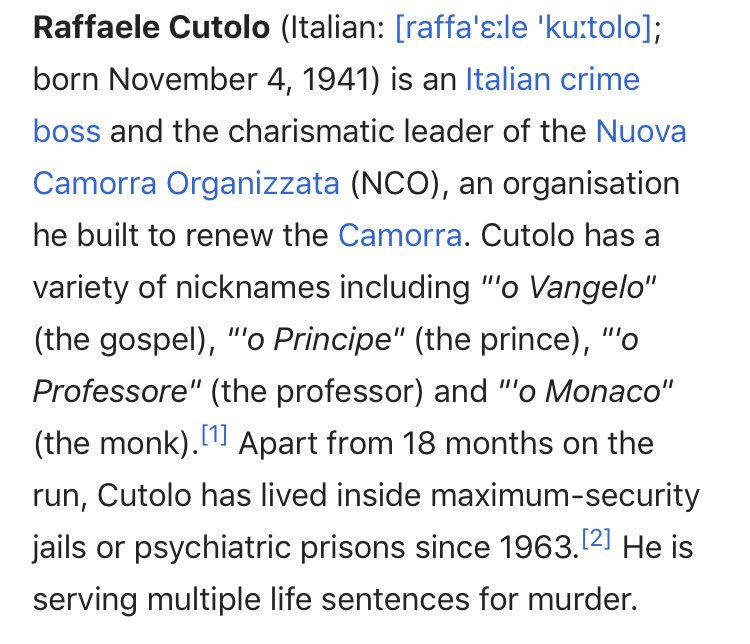 Totò Riina26 life sentences since 1993. He is thought to have ordered over 150 murders.The most high-profile were the assassinations in 1992 of anti-mafia judges Giovanni Falcone and Paolo Borsellino, who had worked fearlessly to bring more than 300 mobsters to trial in 1987.