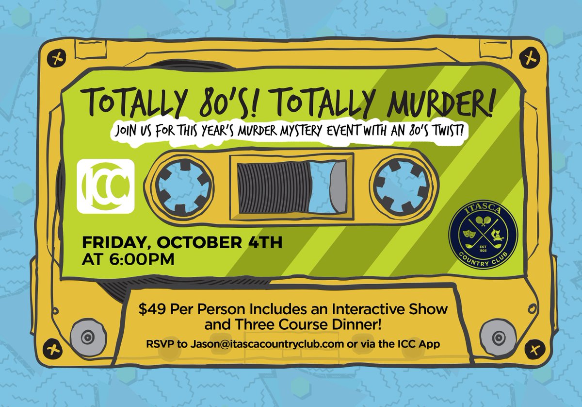 ItascaCClub's tweet photo. Grab your most righteous ‘80s concert gear to rock out in style while you solve a crime with your friends. Big hair, leg warmers, and ripped jeans will be all the rage at this rocking night of mystery! https://t.co/GSbz2TXmPq