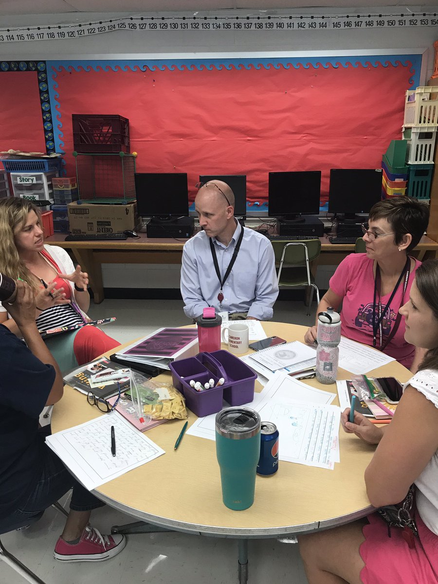 LindsayDuch's tweet photo. “We all do better when we all do better.”  The remarkable staff  @CameronElem —preK to grde 6 T’s, specialists, IAs, admin.— All engaged in writing workshop &amp; uncovered how to support strong communities of writers day 1.  All kids, everyday, need time to write. @FCPSR3 @FCPS_OSS https://t.co/iDA2qpBIej