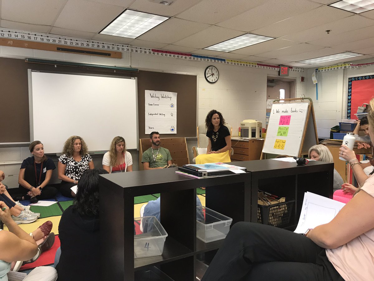 LindsayDuch's tweet photo. “We all do better when we all do better.”  The remarkable staff  @CameronElem —preK to grde 6 T’s, specialists, IAs, admin.— All engaged in writing workshop &amp; uncovered how to support strong communities of writers day 1.  All kids, everyday, need time to write. @FCPSR3 @FCPS_OSS https://t.co/iDA2qpBIej